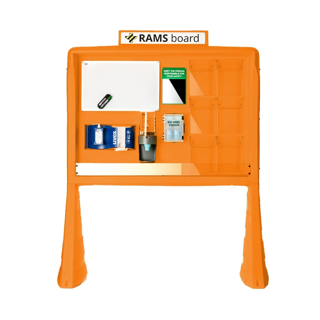 pomarańczowa tablica RAMS board na budowie